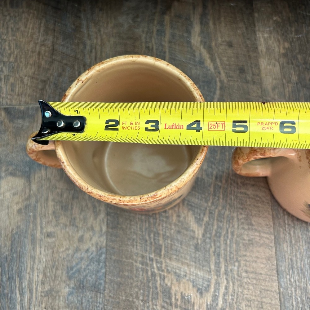 Casey Pottery Marshall Texas Rooster Stoneware Mugs Set of 2 Tan Spongeware Trim - Picture 8 of 8